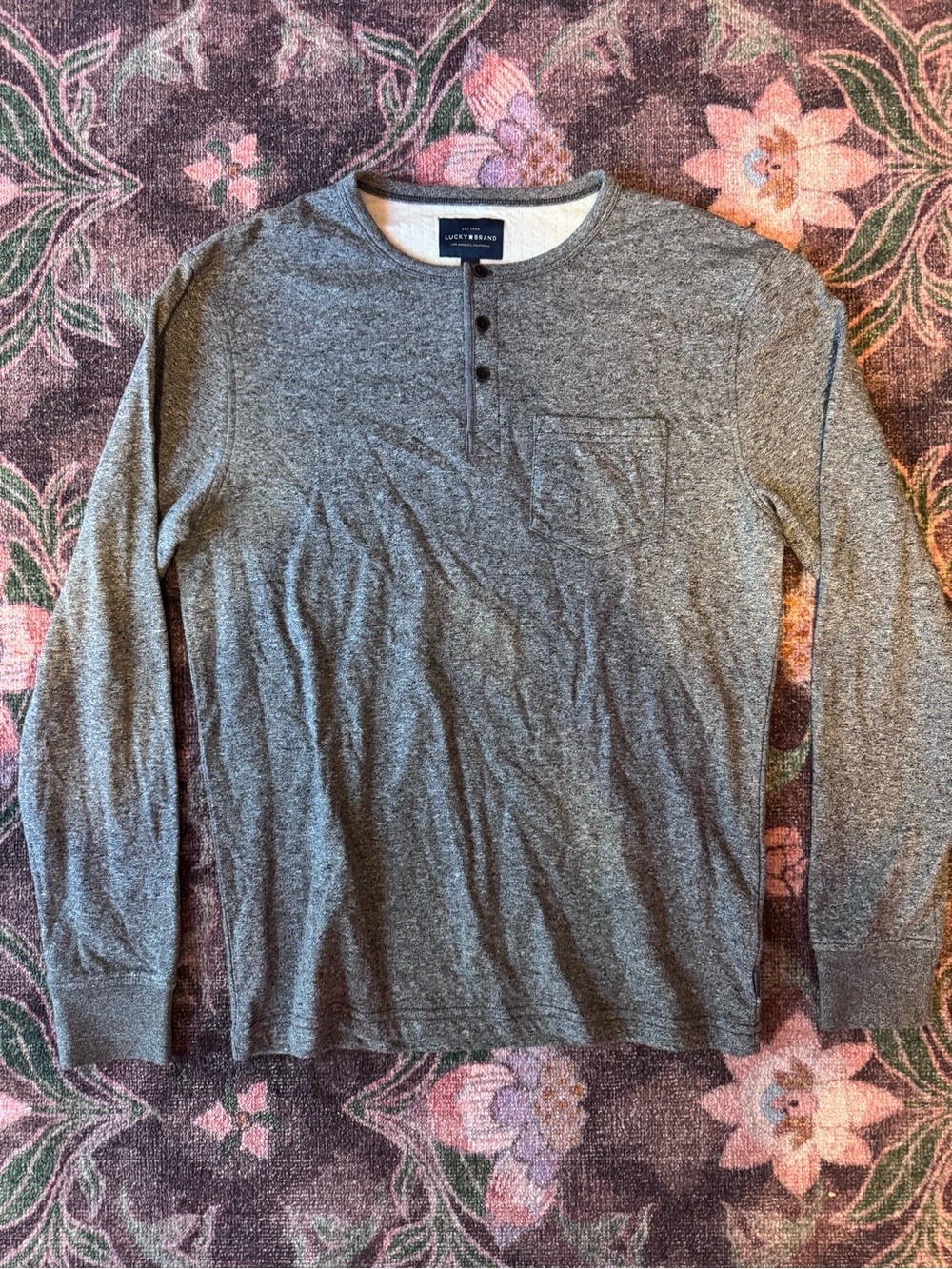 Lucky Brand Men’s Heather Gray Long-Sleeve Henley Shirt - Medium